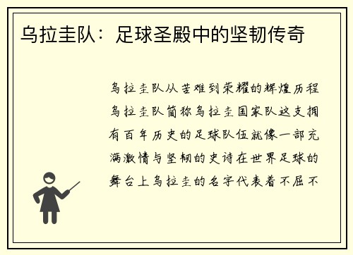 乌拉圭队：足球圣殿中的坚韧传奇